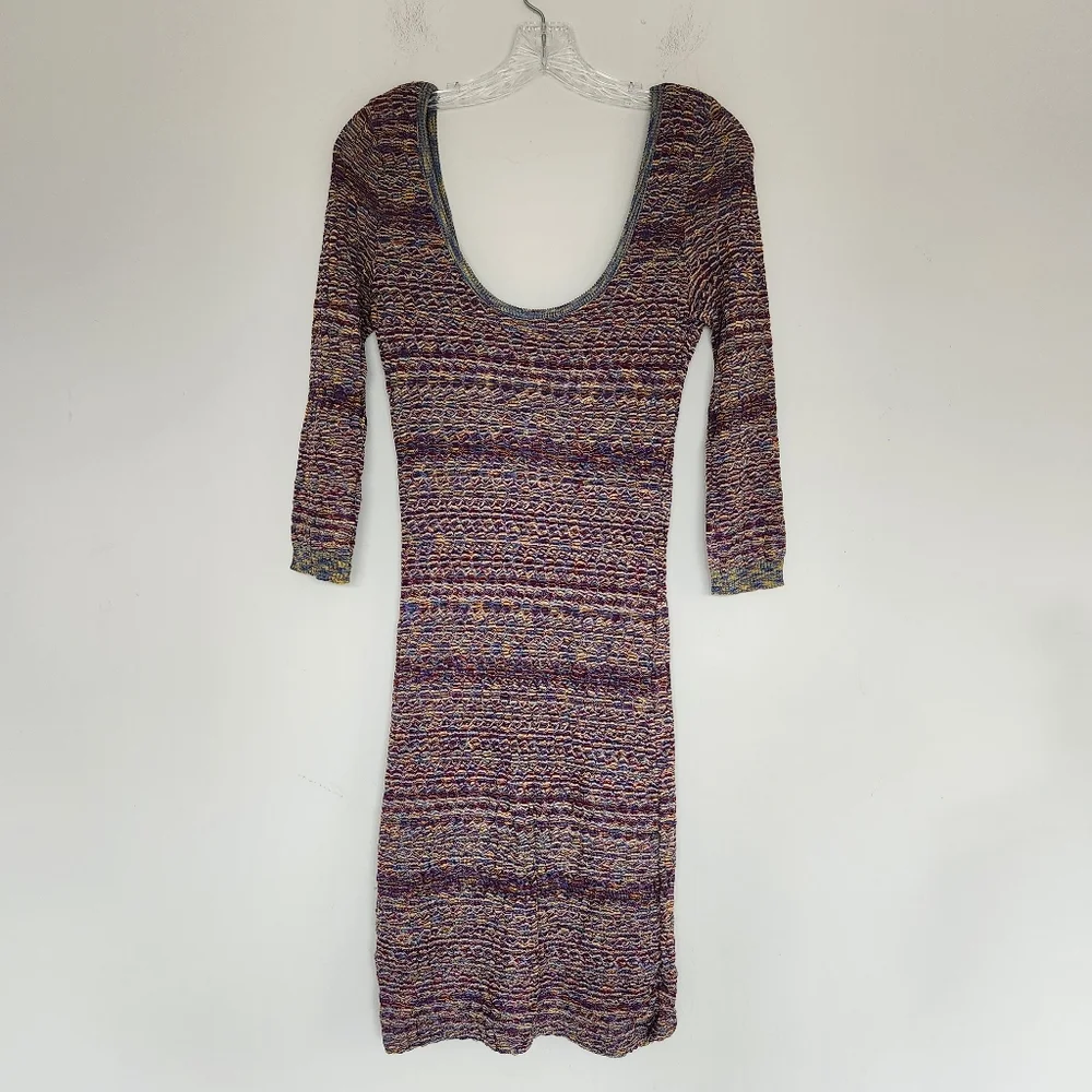 Free People Sunrise Knit Sweater Stretchy Mini Dress Purple Raven Combo Bodycon - Picture 6 of 16